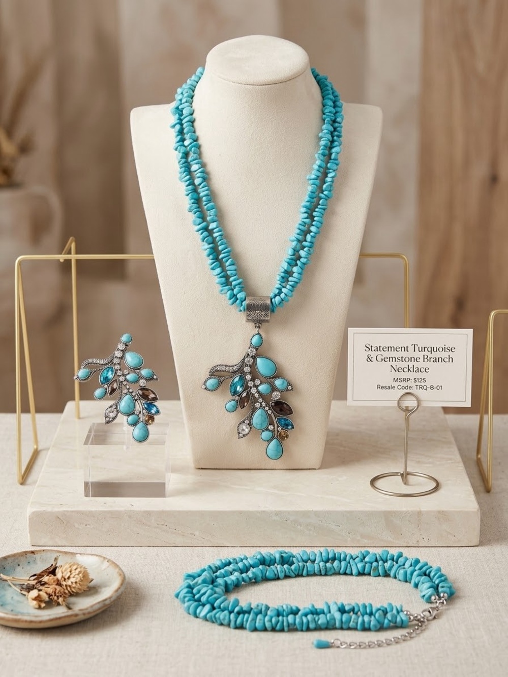 Statement Turquoise & Gemstone Branch Necklace - Turquoise